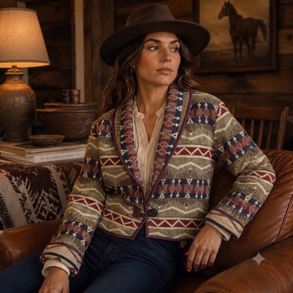 Flashback Tapestry Jacket Large Multicolor Southwestern Boho Woven Cotton Blazer